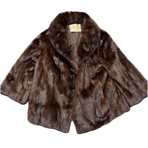 Vintage 1950s Mink Fur Swing Stroller Jacket Shawl Collar Brown West Hartford
